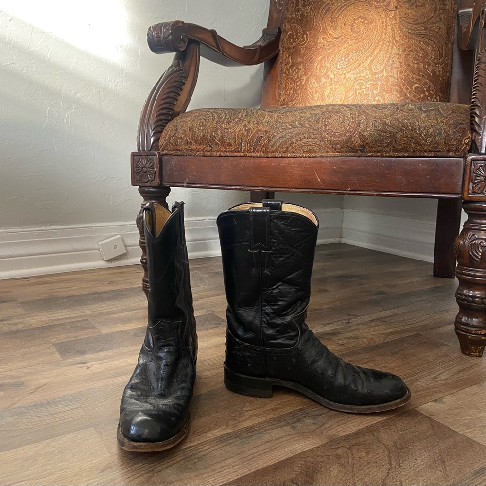 Classic Black Leather and Ostrich Justin’s Cowboy Boots